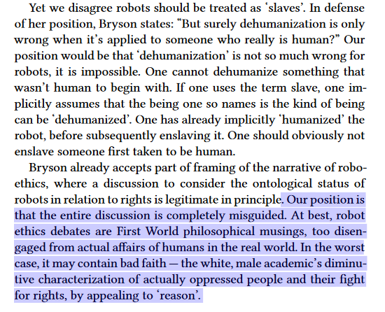 We think the entire discussion is completely misguided. At best a First World philosophical musing, too disengaged from the real world & at worst—the white, male academic’s diminutive characterization of oppressed people & their fight for rights, by appealing to ‘reason’. 2/