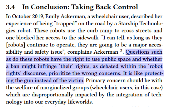 In conclusion: robots are tools used to harm and oppress the most vulnerable members of society. Arguing for robot rights is like protecting the gun instead of the victim. 12/end