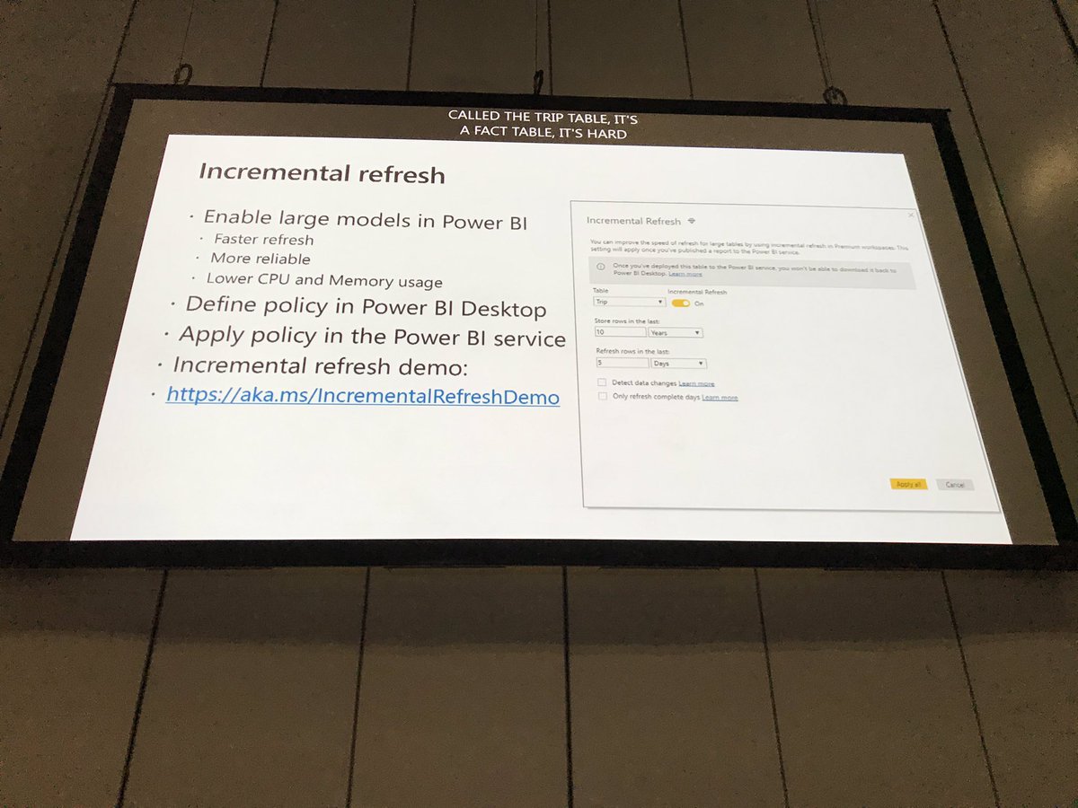 ClarissaGillin2's tweet photo. Currently learning about how #PowerBI simplifies partitioning your data for #IncrementalRefresh ๐ Cut down your refreshing times and create a streamlined service to users without having to spend hours developing partition scripts! ๐๐
#MSIgniteTheTour https://t.co/rDQZi5t9V8