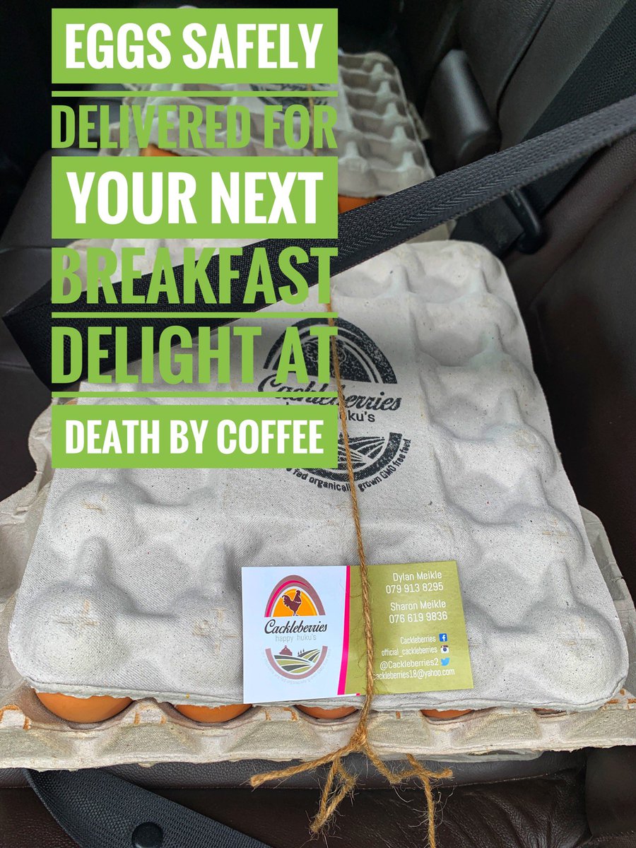 Cackleberries2's tweet photo. Just safely delivered some GMO FREE eggs at Death by coffee Roastery. Come get yours!  We accept BSV.  #BSV #centbee #Deathbycoffeesa #PortElizabeth  #freerangeeggs #localbusiness #eggs https://t.co/YhhoqmoEBF