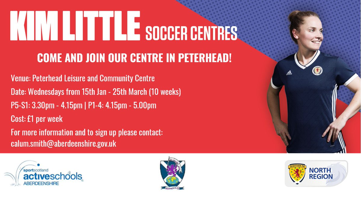 ASAberdeenshire's tweet photo. Kim Little Soccer Centres returns to #ActiveSchoolsPeterhead for term 3
Why not come and join the fun. All abilities welcome.
If you would like to join please sign up online:
https://t.co/ABg92t3fIW
#gettingmoreactive
@BuchanhavenPS @Clerkhillschool @Dales_Park
@StFergusSch https://t.co/2MNkQsMaXe