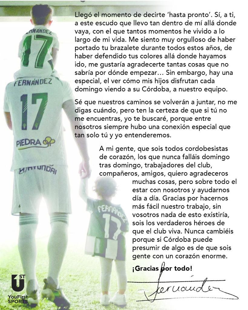 ℹ️ COMUNICADO OFICIAL || José Fernández deja de pertenecer al Córdoba CF.

➡️ bit.ly/2uUw1mk