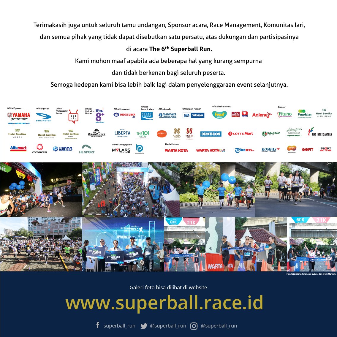 Superball_Run's tweet photo. Thank you to all who have supported and shared their energy with us until our event ends. See you in next #SuperballRun, Runners!

#SuperballRun
#SuperBallRun6thEdition
#DoubleDistanceDoubleSensation https://t.co/ZbK7qgQKPr