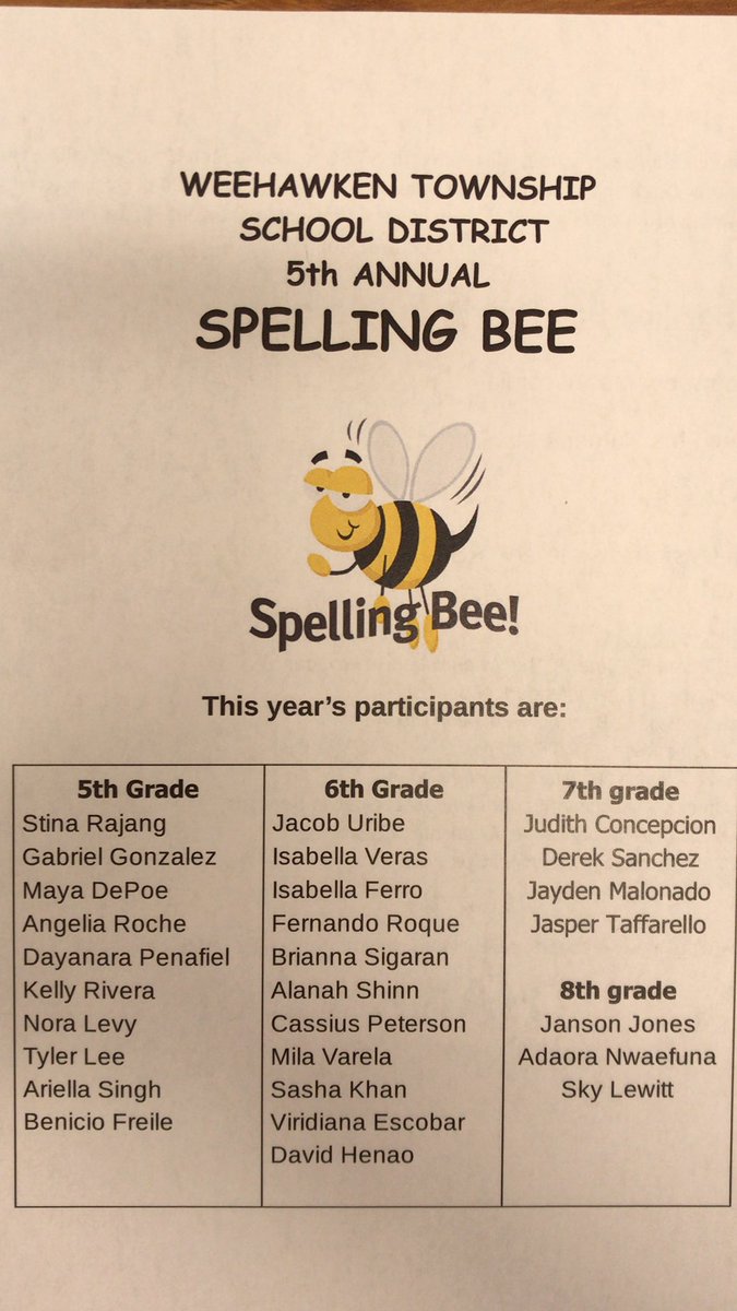 Mrs__Gallo's tweet photo. Can’t wait to see our 5th-8th graders showcase their spelling skills today !!🐝🐝🐝#WeeSpell #WeeCompete @ScrippsBee @SuzanneMera https://t.co/IRAwUYydXH