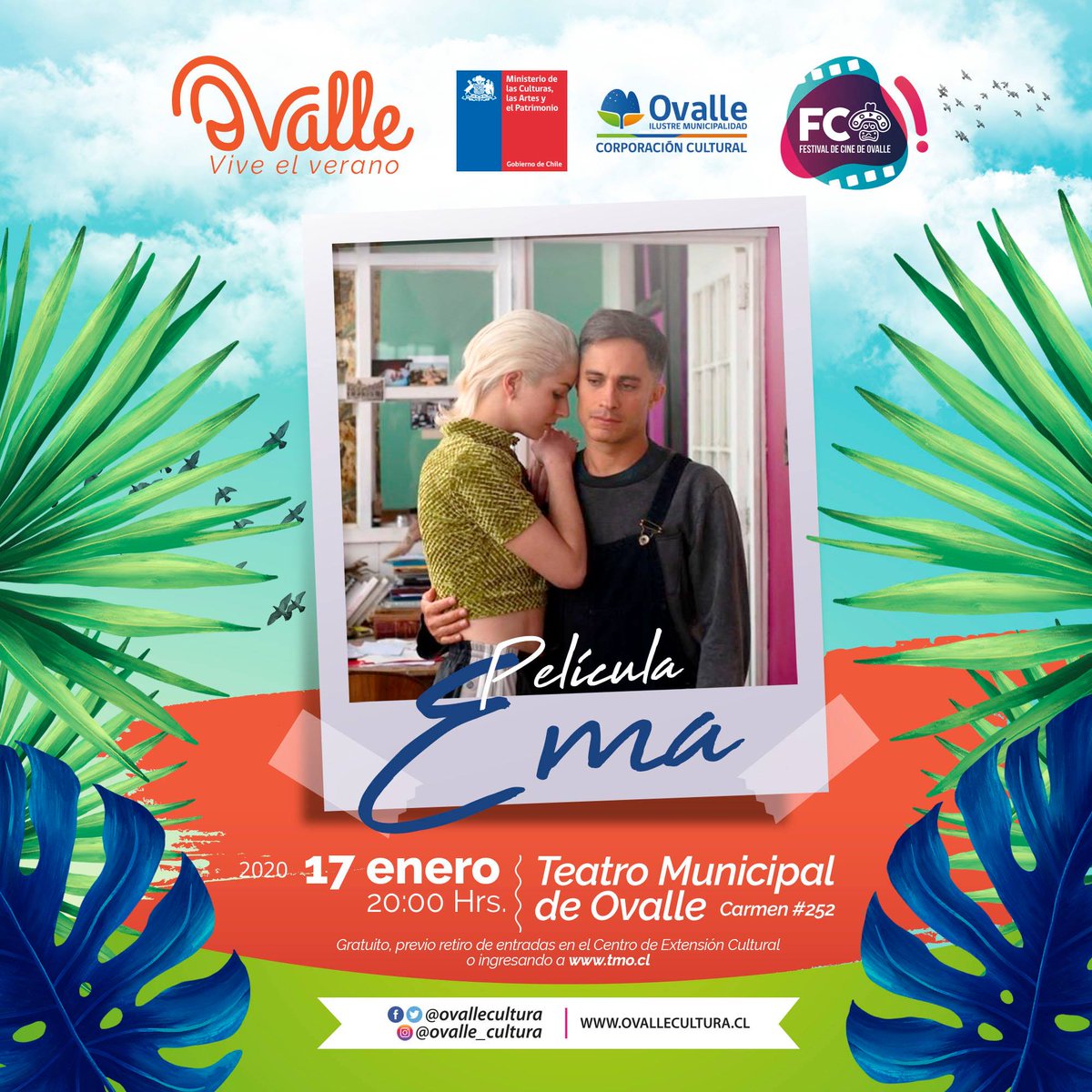 La última película  de Pablo Larraín, protagonizada por Mariana Di Girolamo y Gael García Bernal: #EMA, se presentará este viernes 17 de enero en el TMO.
Entradas liberadas en tmo.cl

#FestivalDeCineDeOvalle #EmaFilm2020 #TMO #Ovalle