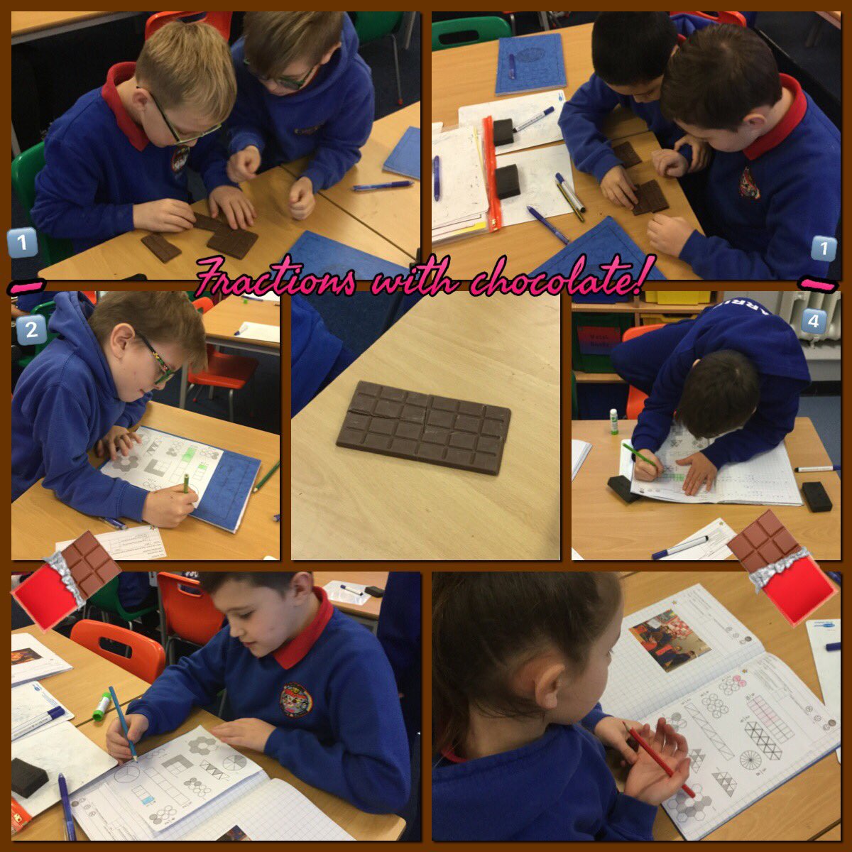 PPS_Eira's tweet photo. #DosbarthEira have been learning about fractions ... with CHOCOLATE! π«π We might have had a sneaky bite (once we were done with it π) #phipnum @Phip_Primary https://t.co/HRGI1QW5I3