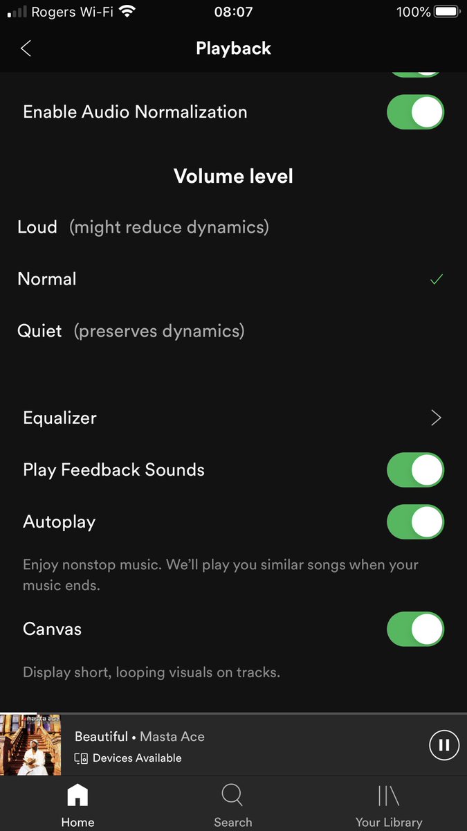 adamfscott's tweet photo. @SpotifyCares Thank you for speedy response. Yes, when I go Settings, Playback, I can access autoplay when playing on phone and autoplay also works when playing in my car. 
But just not when playing on my Sonos. 
Important note: Autoplay used to work on my Sonos. Issue started few months ago https://t.co/95iItaANiH