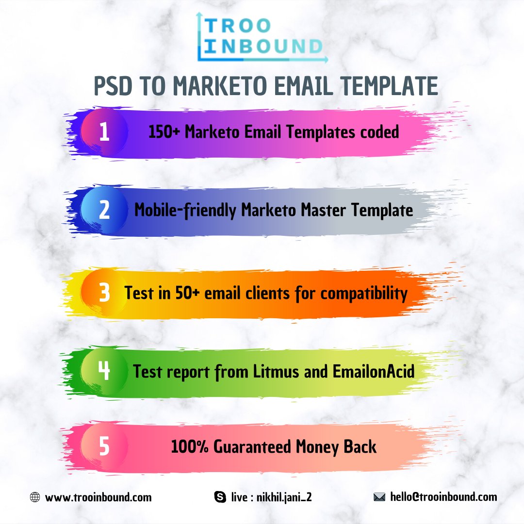 trooinbound's tweet image. Trooinbound providing skillfully handcrafted and customized email coding. Developing email lists and tracing your email marketing efforts start using Marketo.

For More Details : bit.ly/2syufGK

#EmailMarketing #Marketo #EmailServiceProvider #TRooInbound