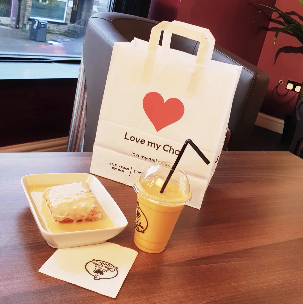 Honey, i’m not feeling well .... I feel like having some food..... dessert .... uuummm and some chai from Cha Cha Chai. I don’t think they do takeout for all that babe.  Yes they do you can see it in the photo! #chachachaiuk #chachachai #lovemychai