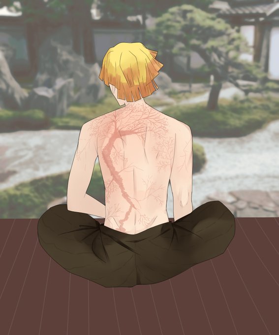 혁さんがTwitterに投稿した我妻善逸(鬼滅の刃)のイラスト。