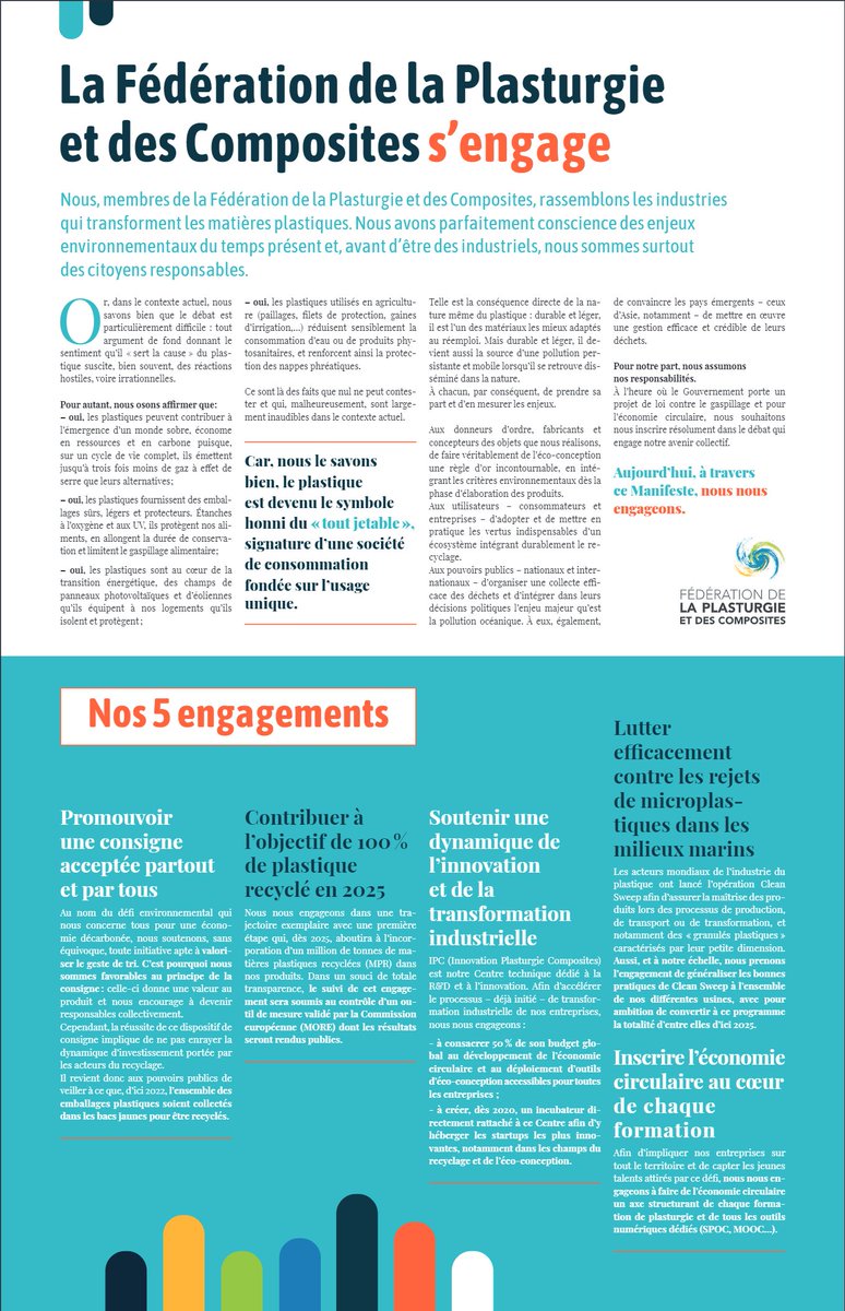📢 Notre profession prend la parole !

Retrouvez le manifeste de la #Plasturgie publié aujourd'hui dans la presse locale !

La Fédération prend 5 engagements déterminants pour la profession en résonance avec les enjeux environnementaux du moment ♻🌍
➡ bit.ly/2rMofJE