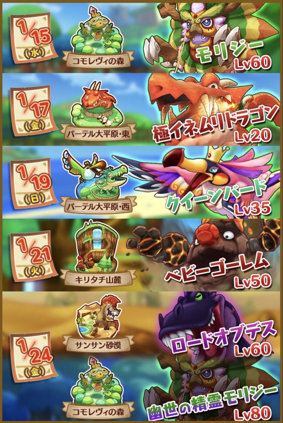ファンタジーライフオンライン Flo 公式 モンスターフェス 雌雄決戦 開催中 フィールドを舞台に 続々とフィールドボスたちが登場する期間限定の新イベント 現在 コモレヴィの森に新ボス モリジー が出現中です 極イネムリドラゴン は明日1