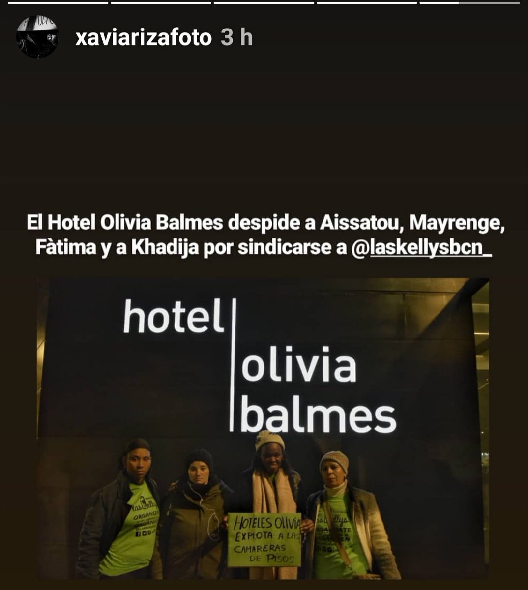 Nuestras compañeras despedidas por <a href="/Olivia_Balmes/">Olivia Balmes Hotel</a> por el simple hecho de reclamar sus derechos. ¡Basta Ya de regresión!
#ReadmisiónDespedidas 
#LasKellysEnPlantilla 💚
Foto de <a href="/xavi_ariza/">Xavi Ariza</a> 😉
<a href="/Fotomovimiento/">Fotomovimiento</a>