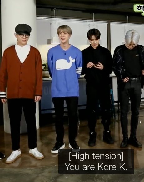 Kore, made on a "whim", one amongst many pics for the Idol MV. But thanks to Jin's constant references and adoption of Thom Browne’s Kore sweater(remember how he found the shoe brand with tags), now its synonymous enough with Jin to be casually referenced on RUN BTS