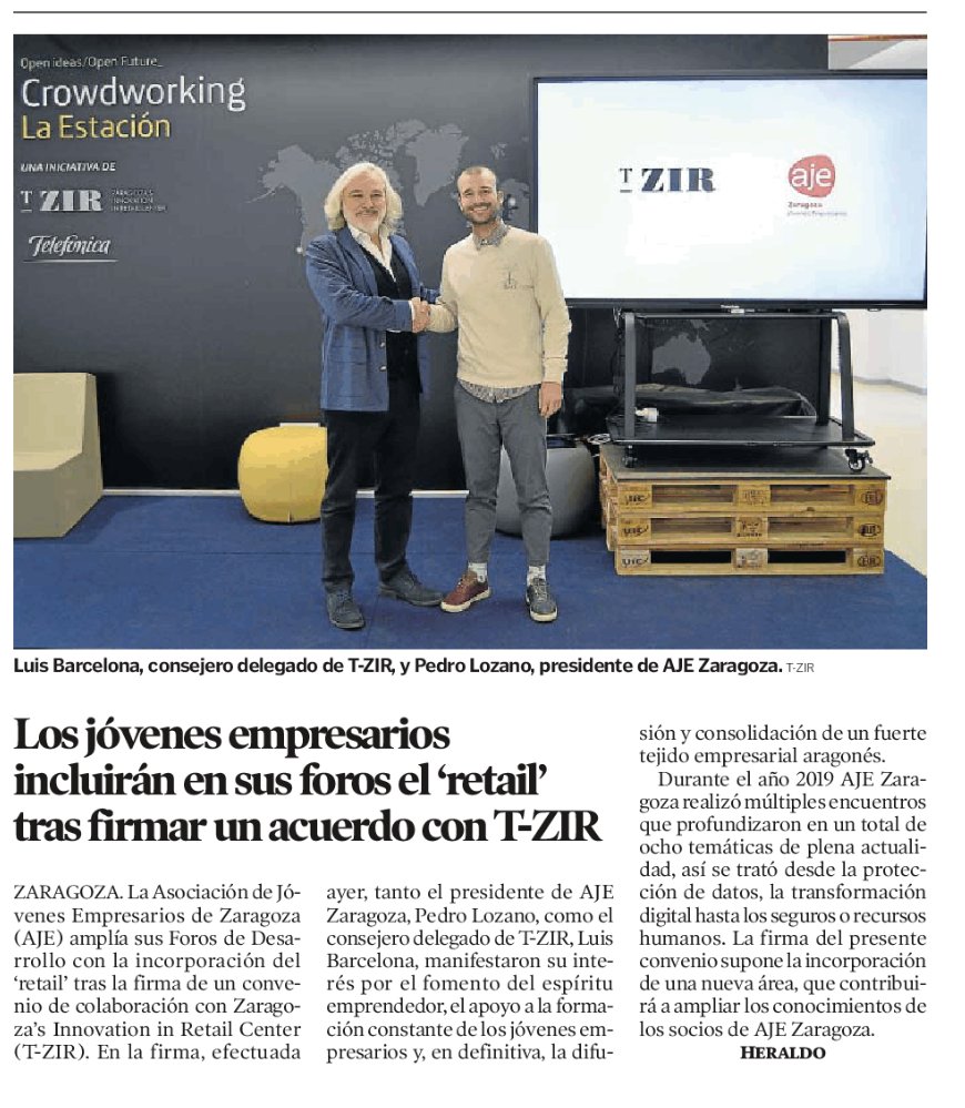 ajezaragoza's tweet photo. #soyAJE @heraldoes también ha destacado en su versión impresa de hoy 🗞📰 el acuerdo firmado entre #AJEZaragoza y @TZIR_  🙌🙌
Muchas gracias por la difusión! 🙌👏
.
#medios #prensa #formación https://t.co/0xT5w73snN
