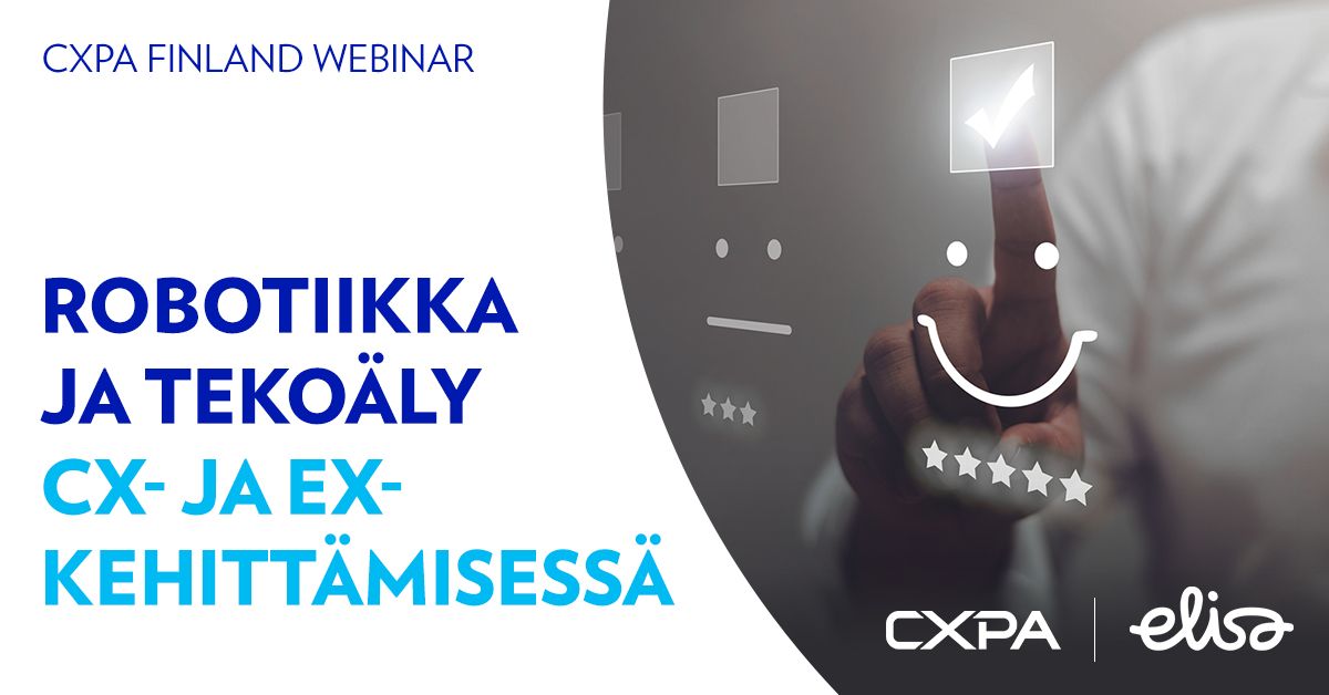 cxpafinland's tweet photo. CXPA Finland järjestää yhteistyössä Elisan kanssa webinaarisarjan, jonka ensimmäinen osa keskittyy robotiikkaan ja tekoälyyn CX- ja EX-kehittämisessä. 🤖
Ilmoittaudu: https://t.co/yaQDlHap02
#CXPAFinland #cx #ex #customerexperience #asiakaskokemus #shirute #CXMasterclass #Elisa https://t.co/5zUyrQDN40
