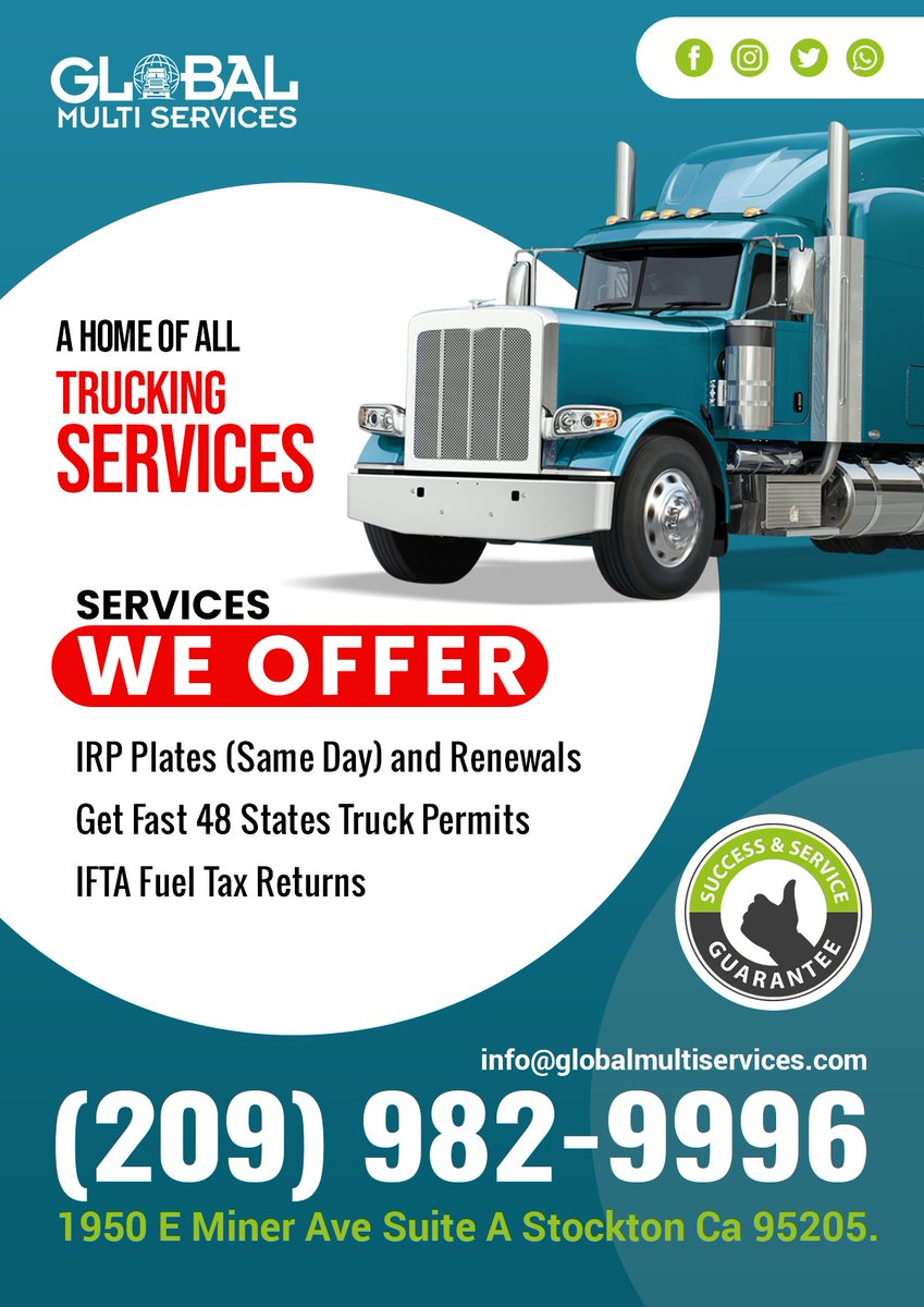 ManeetpDeol's tweet photo. Global Multi Services Inc provides Services #truckingpermits #fuelrecord #IFTA #IFTAtaxreturn #corporationfilling #IFTAfilling #FuelTax #irp #IRPplatesrenewal #stockton #california #america #usa https://t.co/6ss5rIJr8K
