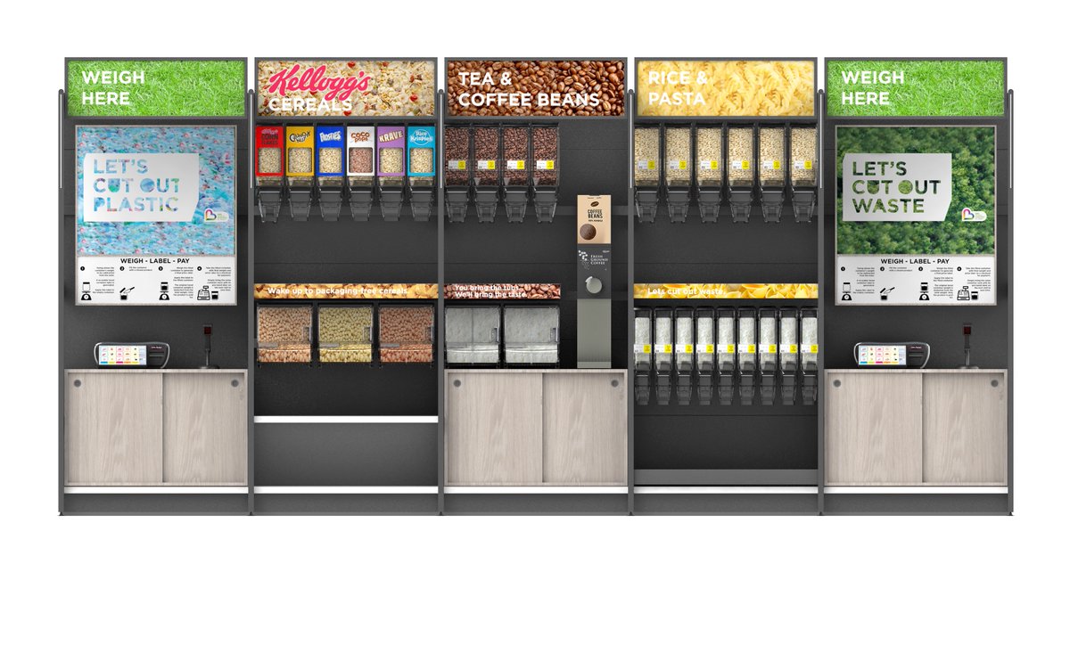 asda's tweet photo. We've teamed up with brands like @KelloggsUK and @PGtips to make Asda Middleton in Leeds our first ‘test and learn’ sustainability store with a mission to find new ways to reduce plastic and encourage customers to reuse and refill: https://t.co/4fijd3sUns https://t.co/0zL9diXDgZ