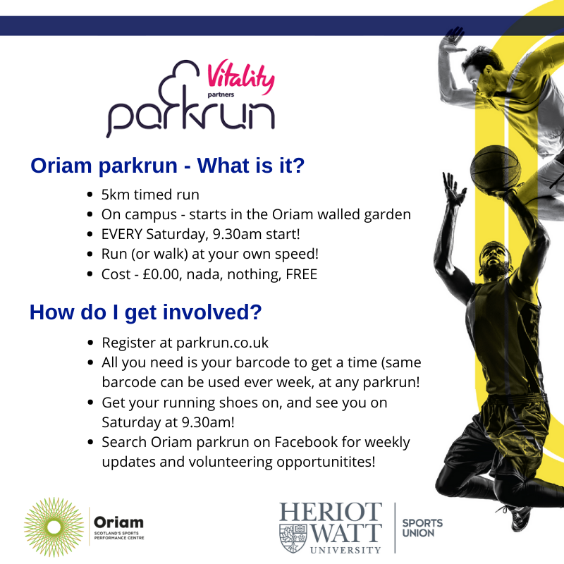 HWUSportsUnion's tweet photo. WATT COLLABORATE | Every Saturday morning, @Oriamscotland host a FREE, timed Park Run!! See below for details on how to register!! π
#YouWATT #WattOnTheRun #WattFamily #WattCollaborate
@HeriotWattUni @HWUnion https://t.co/eP9JVZicQf
