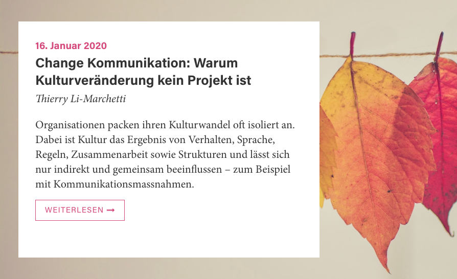 bernetblog's tweet photo. Warum scheitern Kulturveränderungsprojekte? Kultur lässt sich nur indirekt beeinflussen – zum Beispiel mit Kommunikationsmassnahmen:    https://t.co/0la8VO9epU  #ChangeCommunication #CultureChange https://t.co/6PtA4YDTDG