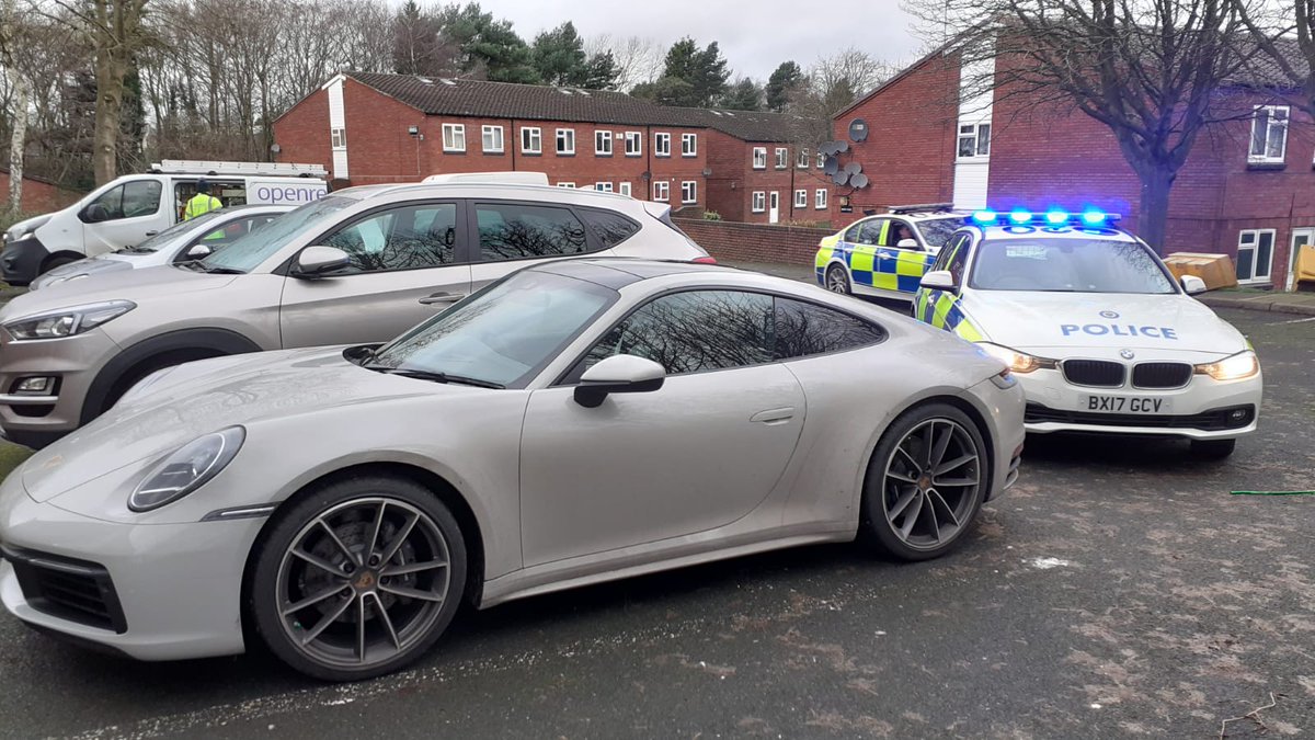WMPolice's tweet image. Great work by @Trafficwmp. This Porsche was stolen overnight from the #Blakenhall area of #Wolverhampton, along with Range Rover Evoque. The owner reported it 90 minutes ago. We've now found and recovered both of them. Off for forensics examination now. 👍