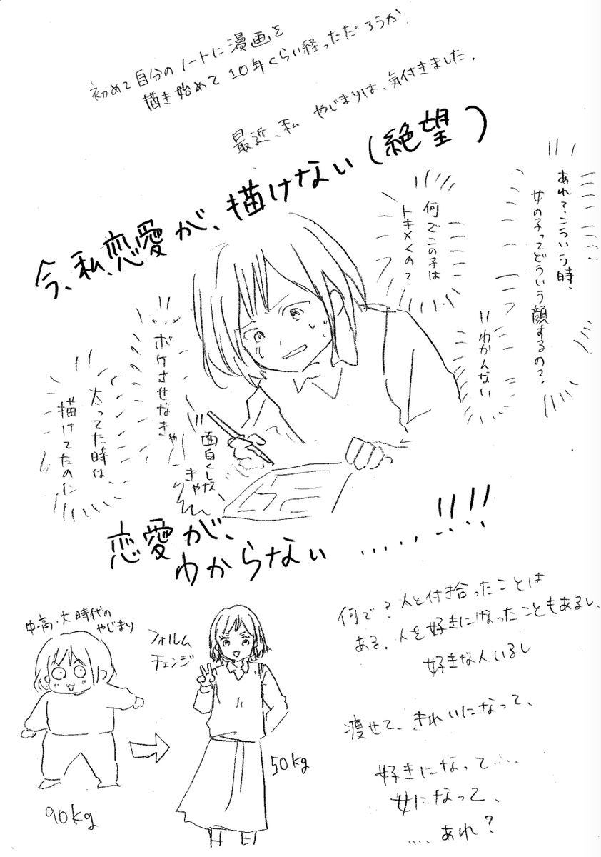 太っていた時~痩せてからの気持ちを人に話したら、あの時のことが思った以上に「自分の深い傷」になってる事がわかった(鈍感) 自分の気持ちの整理をする為に、太っていた頃〜痩せた今までの 気持ちの変化、生活の変化の漫画を描きたいと思います。まだ考え中です...描き殴り #コルクラボ漫画専科 