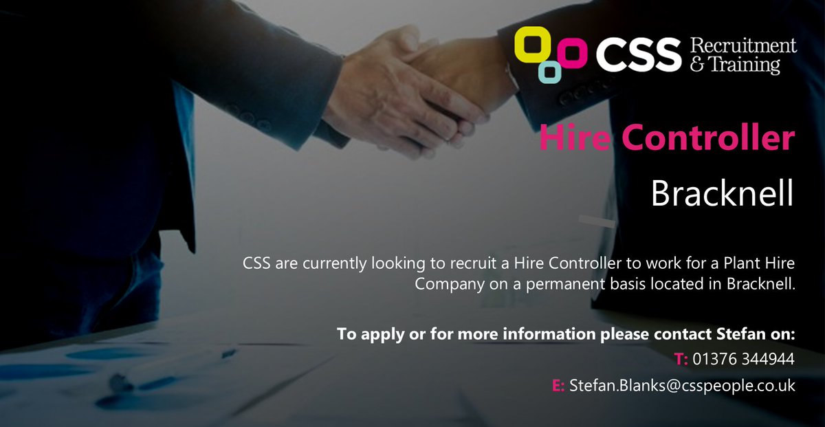 CssRecruitment1's tweet image. #Jobs | CSS are currently looking to #recruit a #HireController for a role located in #Bracknell 👇

📞 To apply please call Stefan on 01376 344944! #JobSearch #recruiting