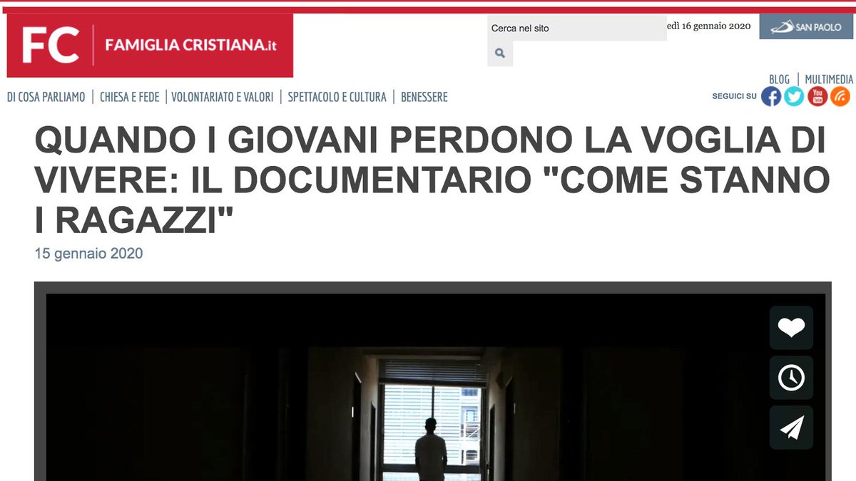 Giovani che perdono la voglia di vivere. Il trailer del nostro documentario su <a href="/fam_cristiana/">Famiglia Cristiana</a> Grazie!
#giovani #suicidio #16gennaio bit.ly/2u7kRuc