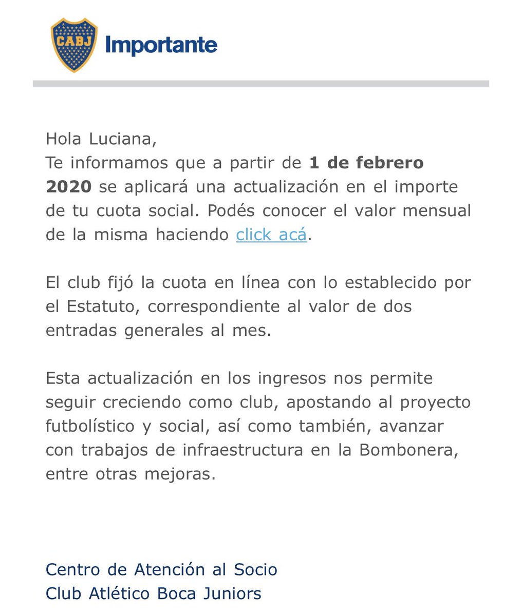 En centro de atención al socio informa que a partir del 1 de febrero aumenta la cuota social.