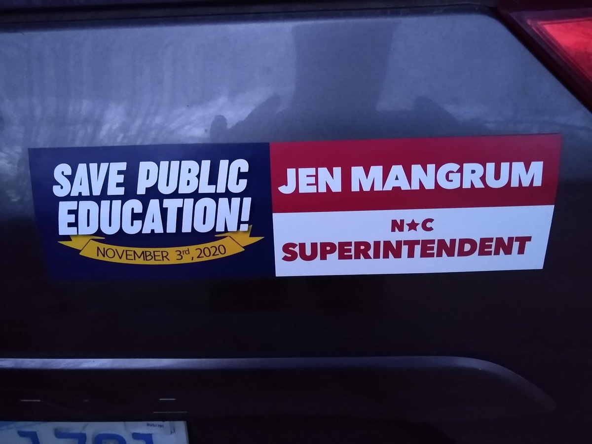 Proudly put my @jenmangrumfornc car magnet on this morning. Excited to soon have an educator represent us in Raleigh! #savepubliceducation #nced