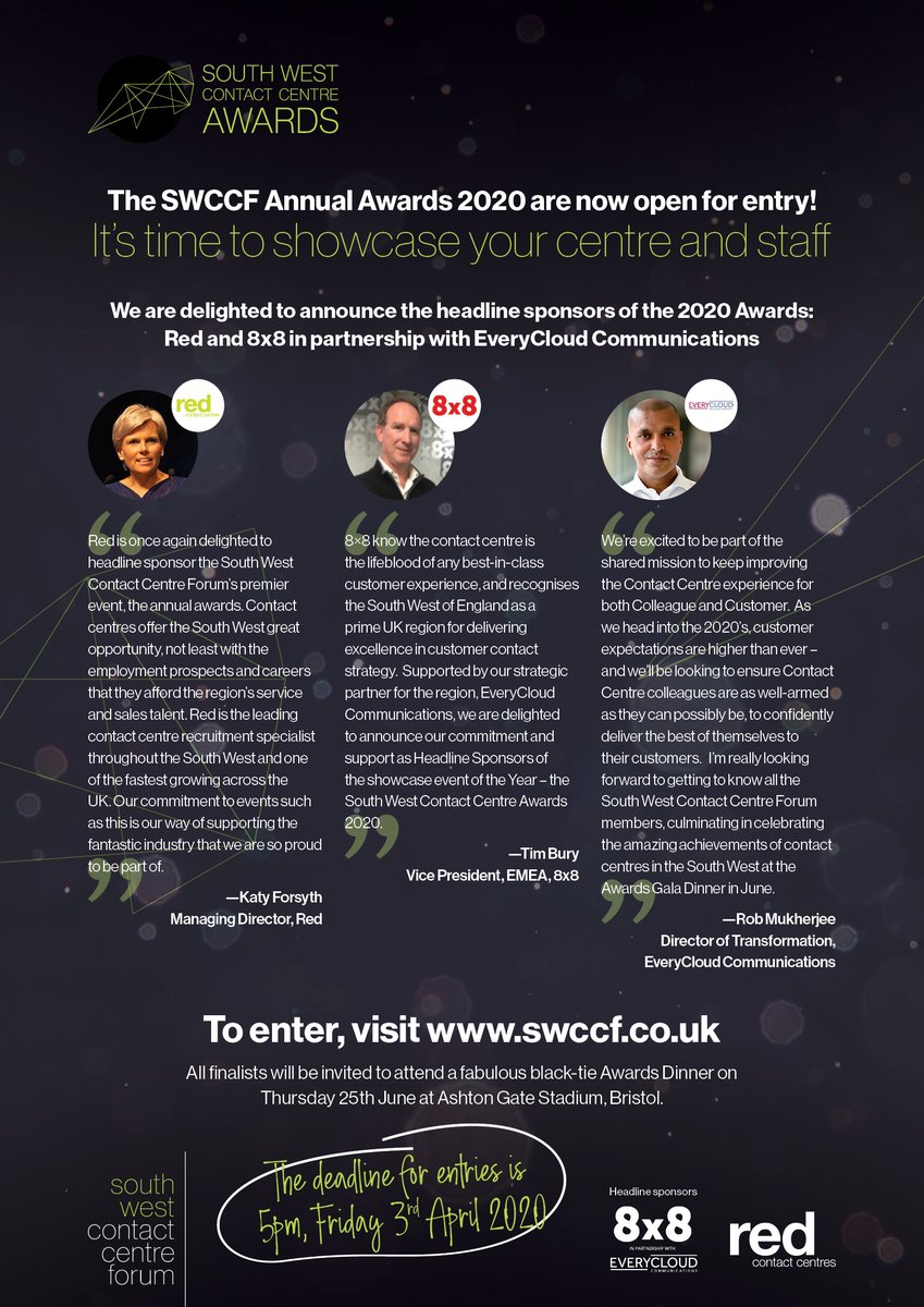 SWCCF1's tweet photo. Thinking of entering our #SWCCFAWARDS20 ?

Download our Awards 2020 Toolkit.   >>> https://t.co/iIoKwjFde3

Remember the deadline is Friday 3rd April 2020  

Our Headline sponsors for this event are @RedRecruitment1,  @8x8UK &amp; @EveryCloud_UK 

#empowerment #recognition #swccf https://t.co/AUxxKhOq30