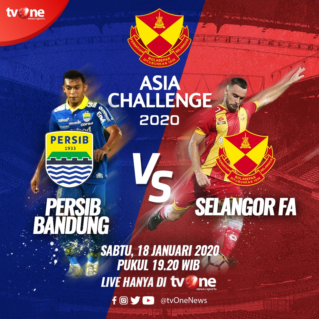 Jangan lewatkan Asia Challenge Cup 2020. Akan ada pertandingan seru antara Persib Bandung melawan Selangor FA yang disiarkan LIVE pada hari Sabtu, 18 Januari 2020 jam 19.20 WIB hanya di tvOne &amp; tvOne connect. #tvOnesports #AsiaChallenge2020 #PersibBandungVSSelangorFA