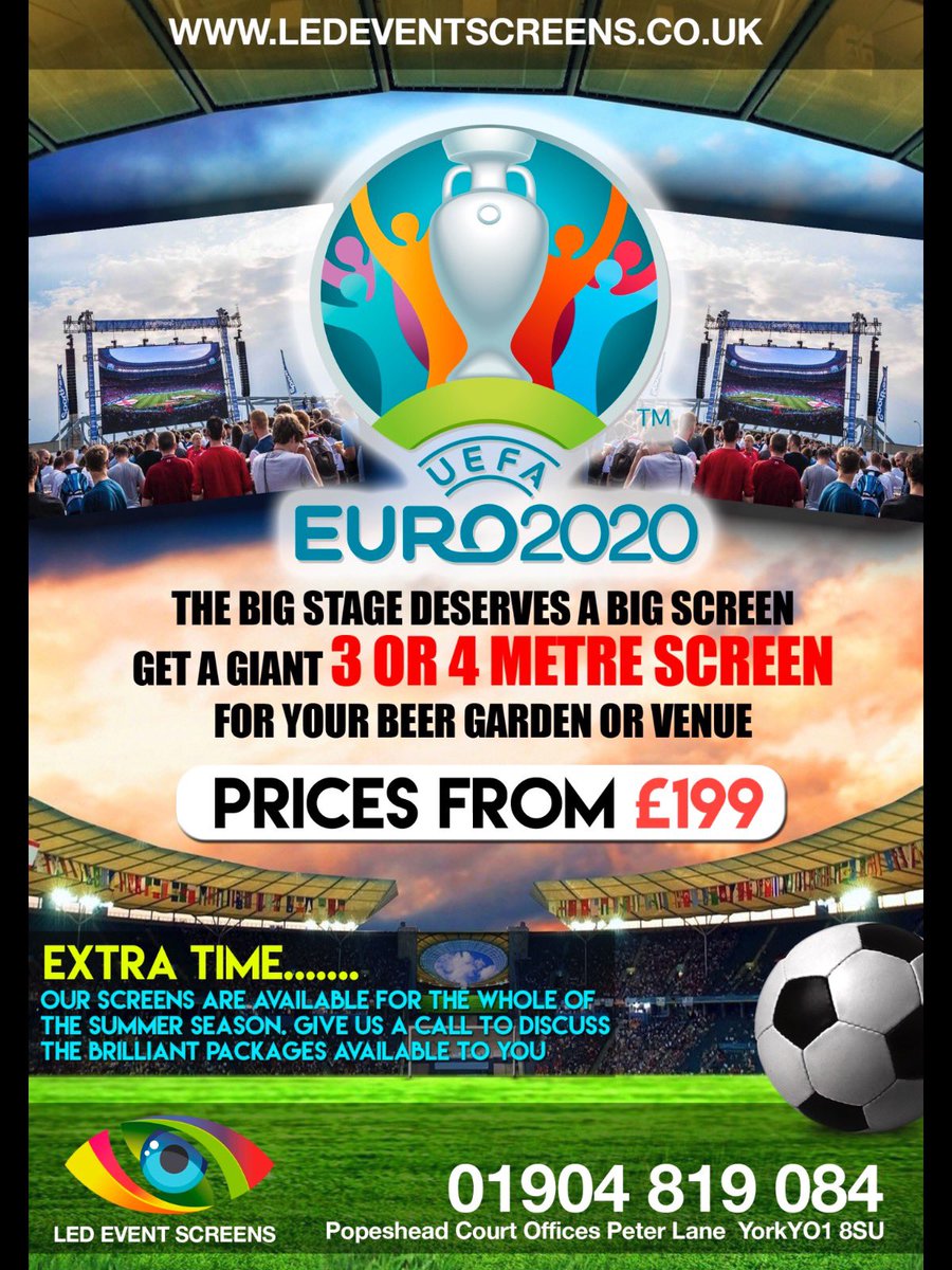 Ledeventscreen1's tweet photo. Looking for something amazing for your venue this year for Euros 2020?

Look no further! 
Here at Led Event Screens, we have a variety of packages available to every size of venue to kick start the Euros in style!

https://t.co/8bSFHNHBpE

Led Event Screens Team 
#ledeventscreens https://t.co/F3evLKsbj9