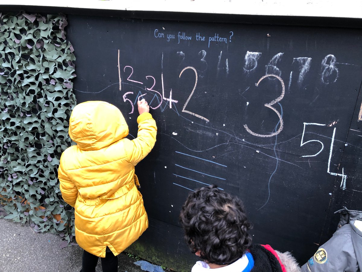 MissKing_EY's tweet photo. Reception have chosen to go outside this morning and independently created some number lines and practice shapes, sounds and patterns. @stsilasschool #outdoorlearning #thinkodocus https://t.co/BlCEqbpAvb
