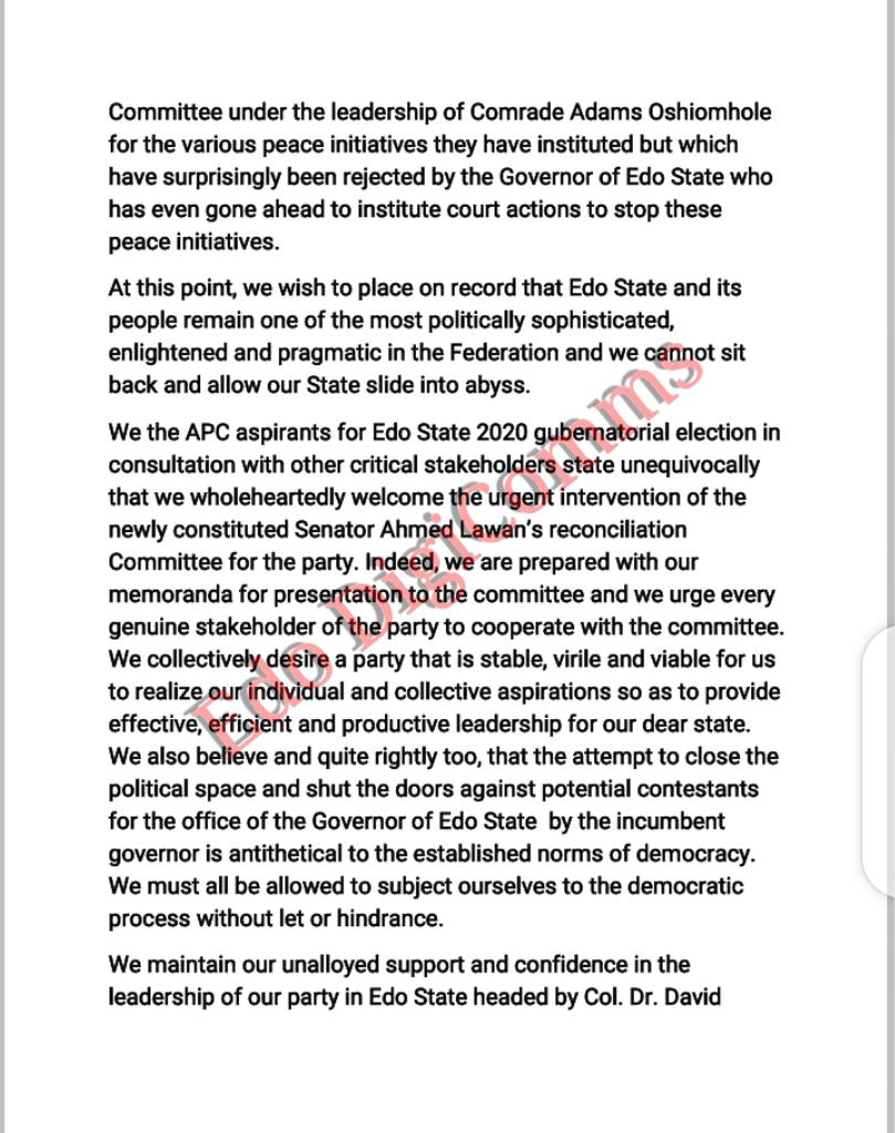 gloria_adagbon's tweet photo. Text of the Press Conference by Critical Stakeholders in Edo State @OfficialAPCNg today, 16th January 2020 in Benin City. #EdoNextLevel #Edo2020 https://t.co/W4icxp3Y3b