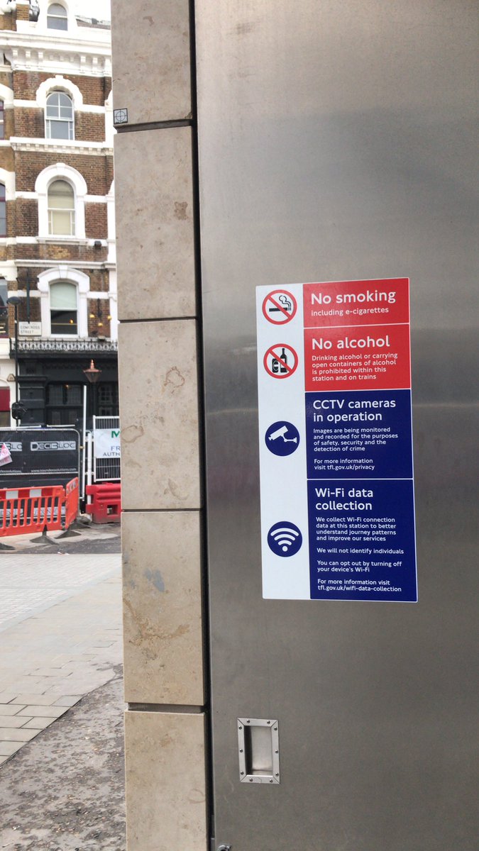 Sign saying that WiFi is tracked at the station