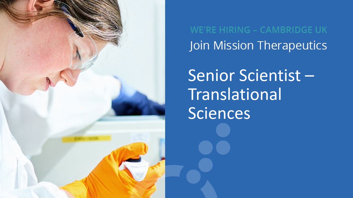 MISSIONTherapeu's tweet photo. Are you interested in joining our team developing first-in-class #DUBinhibitors as therapeutics? We’re #recruiting for a Senior Scientist, Translational Sciences. Find out more at: https://t.co/mScJEQ5XLF #Cambridgejobs #Careers https://t.co/JSdmzCm2KW