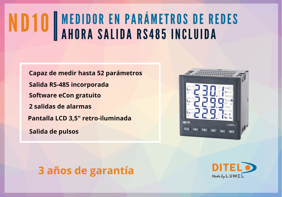 DITELVISUAL's tweet photo. Nuestro medidor de parámetros ND10 ofrece por el mismo precio la incorporación de la salida RS-485. 
Descubre todos sus beneficios: https://t.co/4Kne6vjeUN https://t.co/rsVcd3uqzH