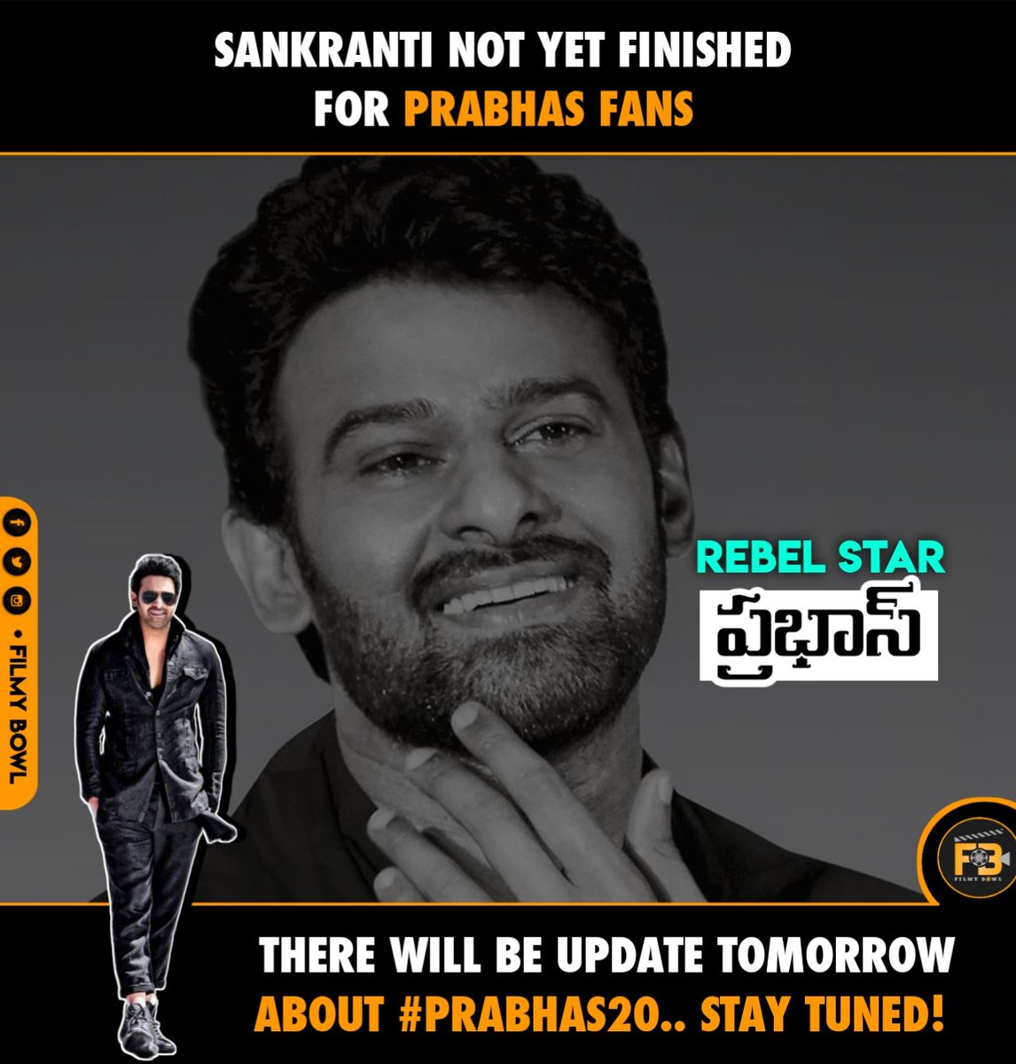 FilmyBowl's tweet image. #Sankranthi2020 is not over yet, Young Rebel Star #Prabhas is all set to announce an update of #Prabhas20

#Prabhas20UpdateTomorrow 

Follow @FilmyBowl
