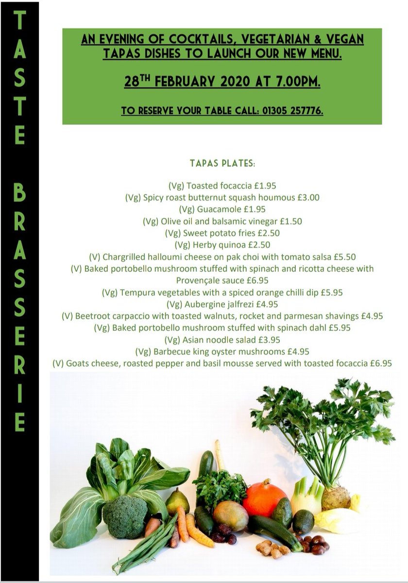 Vegan and veggie friendly tapas night! Call 01305 257776 to book! @DorchesterTIC <a href="/TasteChesil/">Taste Café at Chesil</a> <a href="/MoffatTodd/">Todd Moffat</a> <a href="/DorsetVegan/">Dorset Vegan</a>