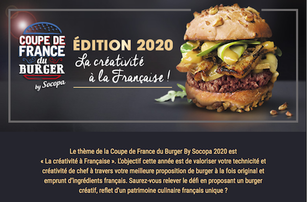 CateMarketing's tweet image. [On en parle] J-15 ! La date limite des candidatures à la Coupe de France du Burger by @SocopaViandes est le 31 janvier ! Le thème de l'édition 2020 : « La créativité à la Française ». La finale nationale aura lieu le 30 mars au @sandwichshows bit.ly/2QY0wjF #CFBurger