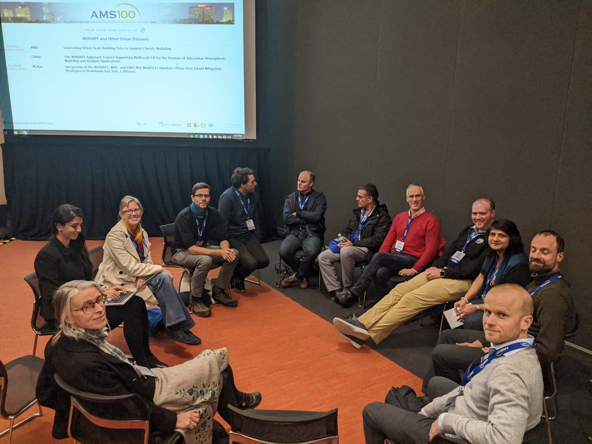 ASUrbanClimate's tweet image. Great informal discussion last night after sessions @ametsoc #AMS100 on challenges facing urban climate community. Of particular importance is definition and effective communication of meaningful urban heat metrics. Too much confusion in recent literature regarding "the UHI"!