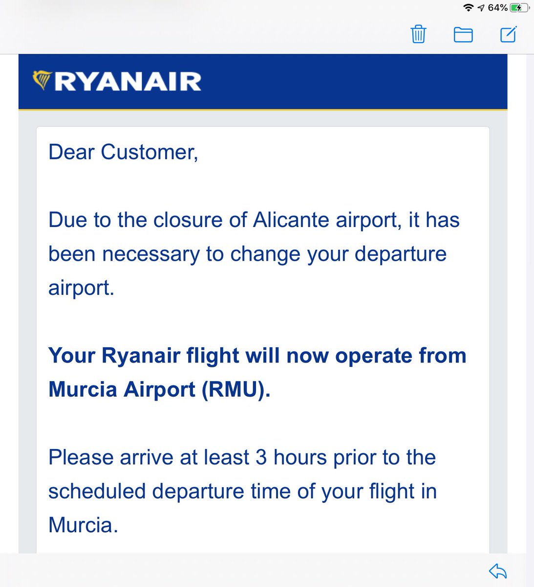 Ryanair on Twitter: "@LoliLondon HI Lolita, your flight is not affected. If there's ant change on your flight you will be notified by SMS email. Hugo" / Twitter