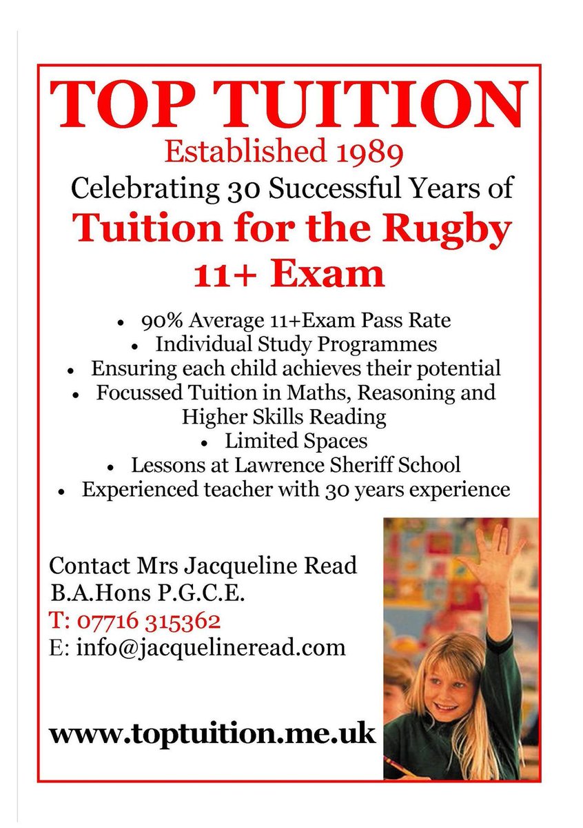 allsortsmag's tweet photo. Over the 30 years as a tutor almost every Head Teacher in Rugby has recommended Top Tuition.

https://t.co/O06MZ5GJTM https://t.co/ZxIwzBk3HM
