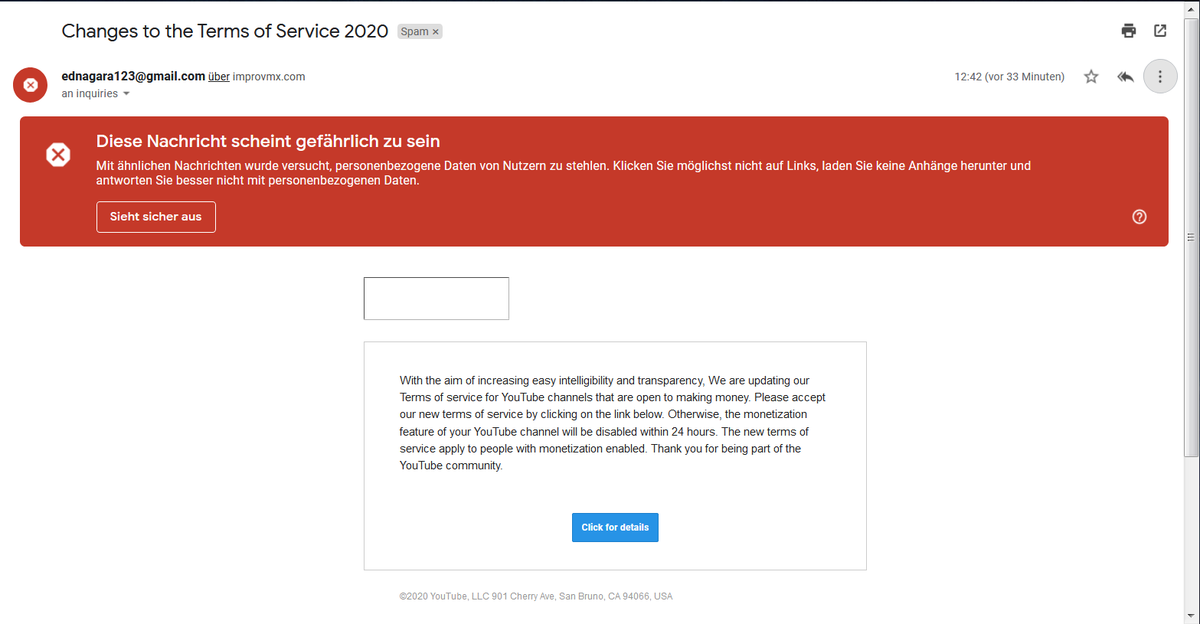 fake email with a hack link