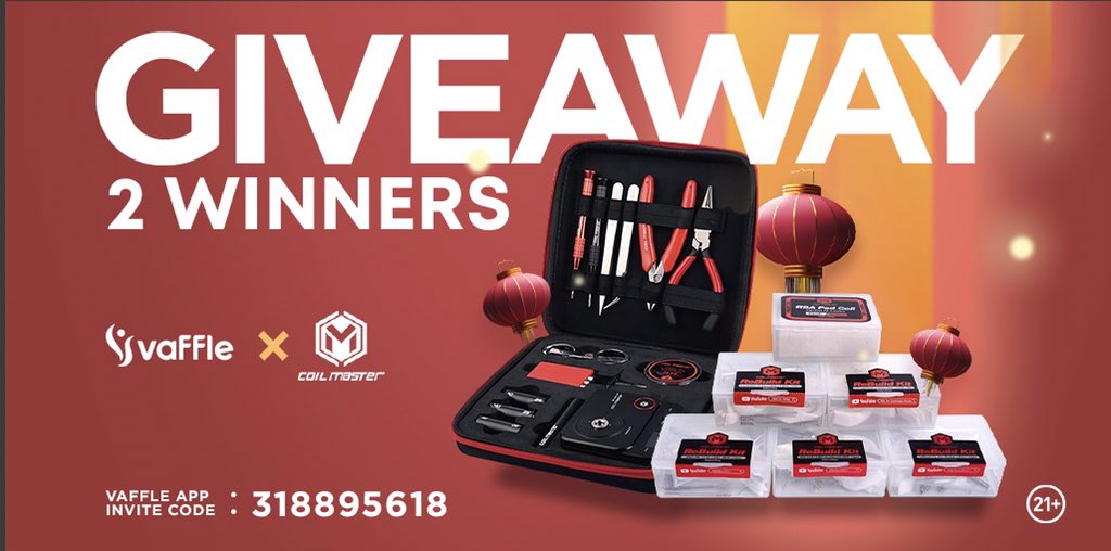 Joint giveaway by Vaffle and Coil Master! 1. Follow <a href="/vafflecom/">Vaffle</a> &amp;  <a href="/coilmasternet/">coilmaster</a>2. RT &amp; Like 3. Tag ur vape friends. 2 winners. End on Feb 1. Use invite code: 318895618 to join Vaffle for more #vapegiveaways -> vaffle.com/dl/twitter#電子タバコ