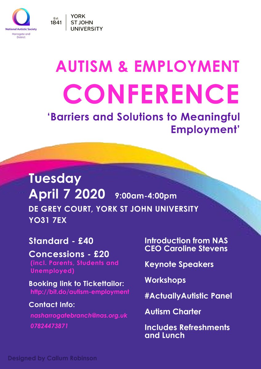 ProAutism's tweet image. Have you got your ticket for the @Autism @branch_nas and  @jvincent_ysj conference @YorkStJohn on #autism and #employment - fab range of #actuallyautistic speakers and workshops. Pls RT