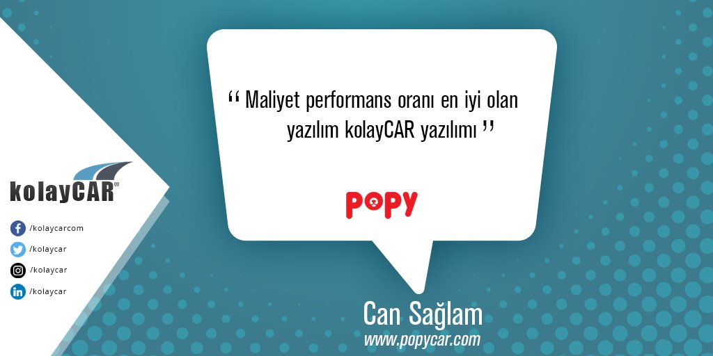 kolaycar's tweet photo. kolayCAR kullanan firmalara sorduk, neden kolayCAR?

#popycar 'ın cevabı: "Maliyet performans oranı en iyi olan yazılım kolayCAR yazılımı"

#müşteriyorumları #rentacar #kolayCAR #perşembe #yeninesilyazılım #araçkiralama #otokiralama #yazılım #fırsat #yenilikdüşün #Wikipedia https://t.co/pFb4sAT8K6