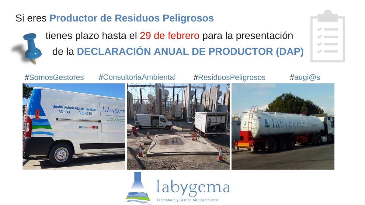 Labygema's tweet photo. 📌 Desde @Labygema te asesoramos en la presentación de la #DeclaraciónAnual de #ProductordeResiduos (D.A.P.)📋 
 Contacta con nuestro departamento de #ConsultoríaAmbiental 📞954260761 #ResiduosPeligrosos #SomosGestores https://t.co/ebnly2NTlV