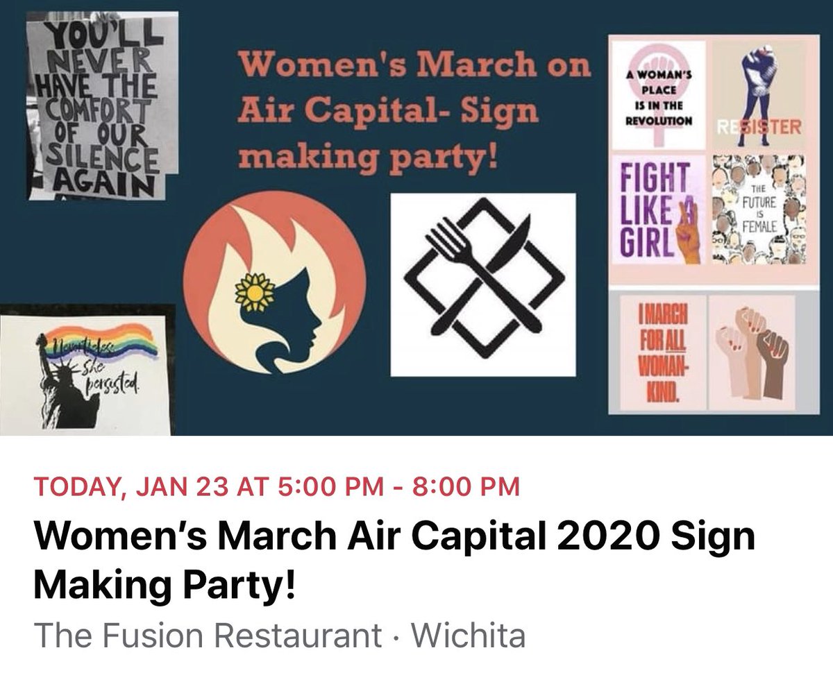 WomensMarchICT's tweet photo. See you tonight at Fusion for the sign making party!! https://t.co/1lz4vcdyfh